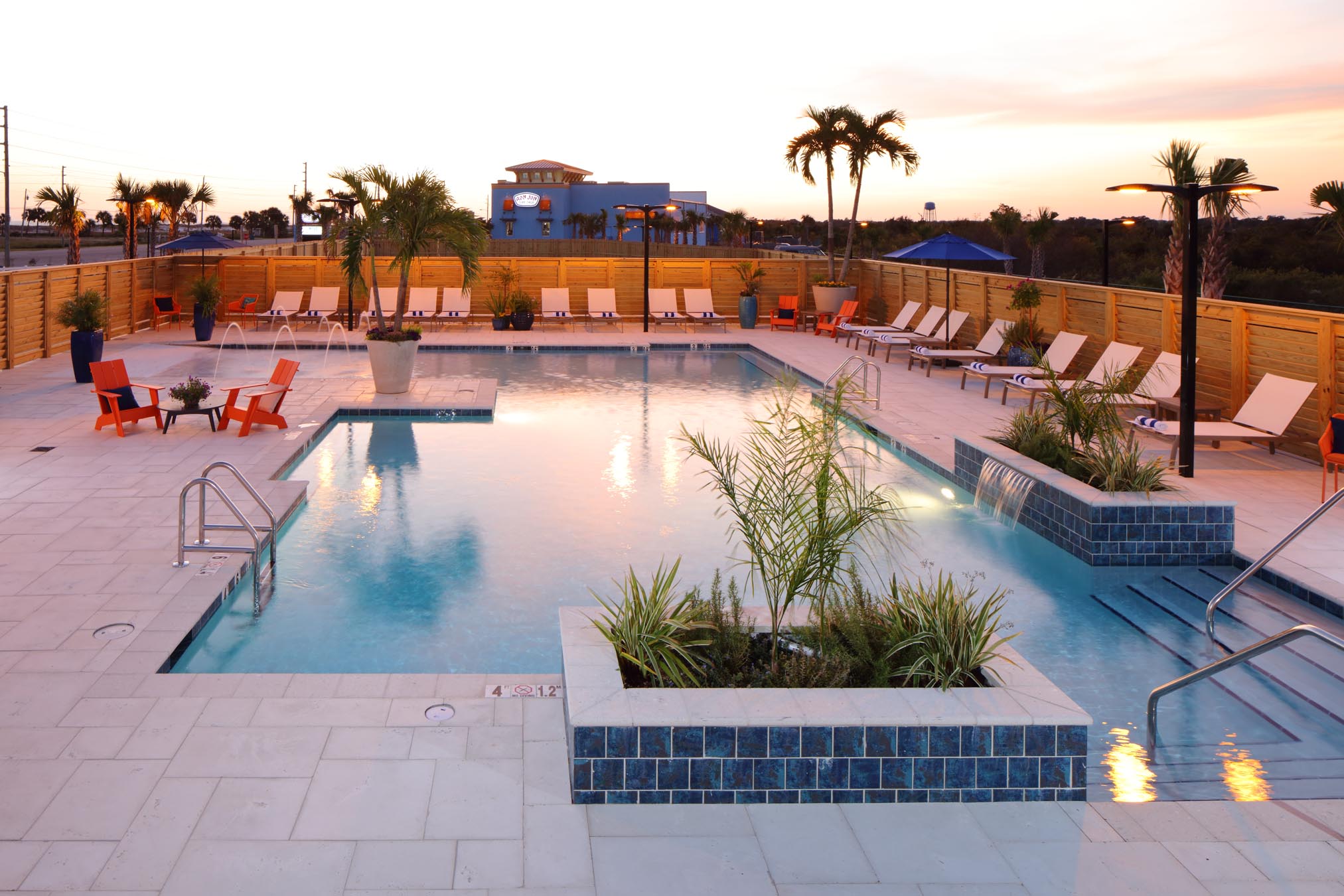 outdoor pool at sunset